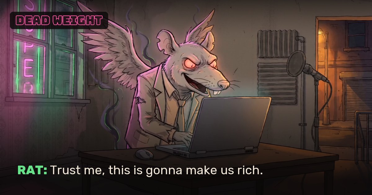 The Flying Rat at his laptop, grinning.